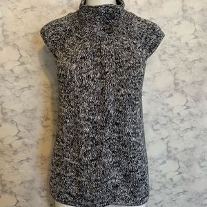 August Silk Black White No Sleeve Open Cardigan